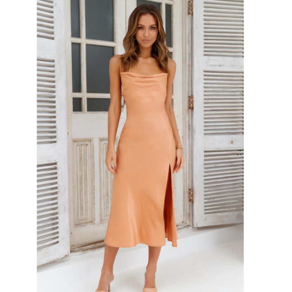 Drinks On Me Midi Dress in Light Orange